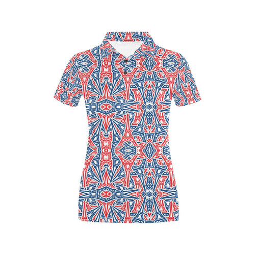 Blue Red Eiffel Tower Pattern Print Design 02 Women's All Over Print Polo Shirt
