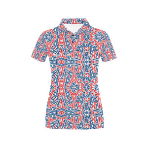 Blue Red Eiffel Tower Pattern Print Design 02 Women's All Over Print Polo Shirt