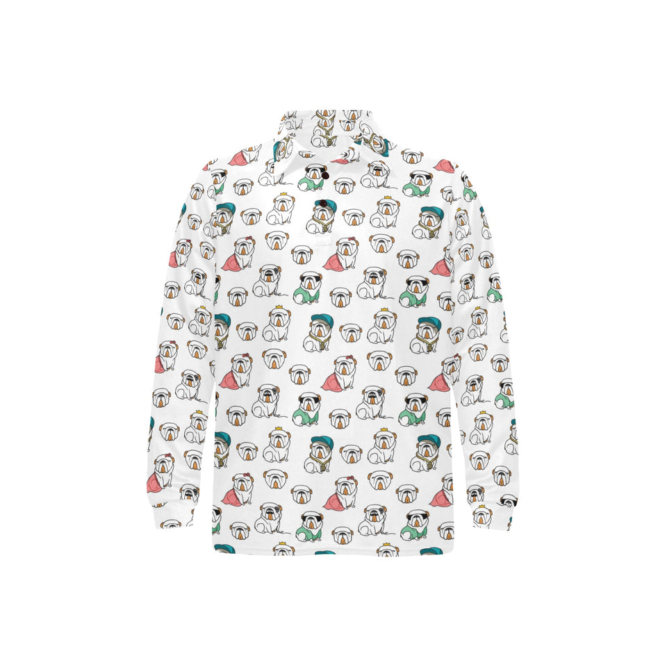 English Bulldog Pattern Print Design 03 Men's Long Sleeve Polo Shirt