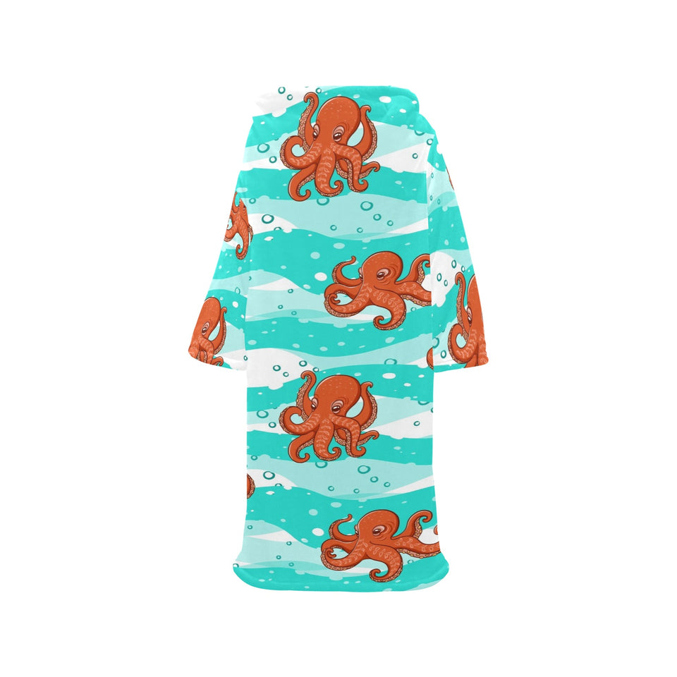 Octopuses sea wave background Blanket Robe with Sleeves