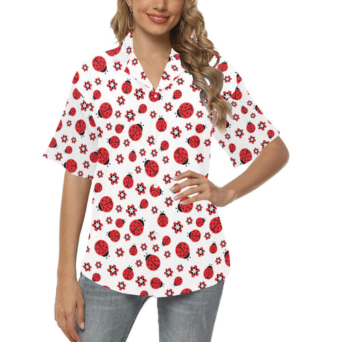 Ladybug Pattern Print Design 04 Women's All Over Print Hawaiian Shirt
