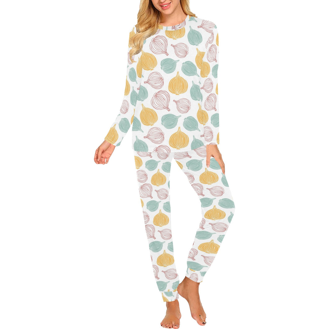 colorful onions white background Women's All Over Print Pajama Set