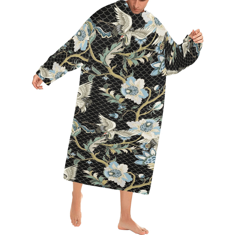 Japanese crane ornament elements Blanket Robe with Sleeves