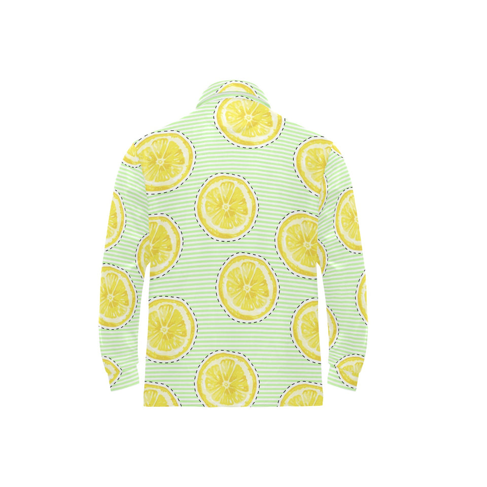 slice of lemon pattern Men's Long Sleeve Polo Shirt