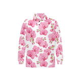 pink purple orchid pattern background Men's Long Sleeve Polo Shirt