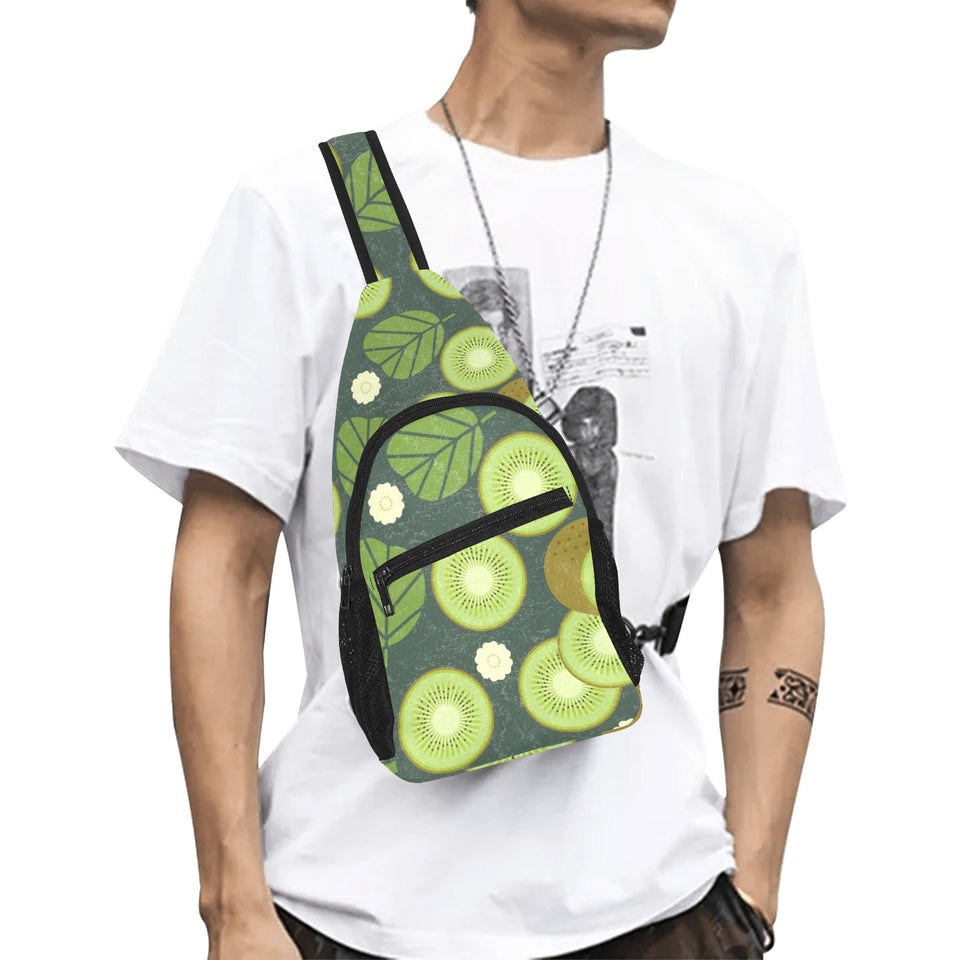 Whole sliced kiwi leave and flower All Over Print Chest Bag