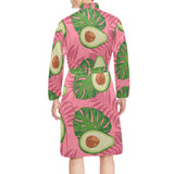 Avocado slices leaves pink back ground Men's Long Sleeve Belted Night Robe