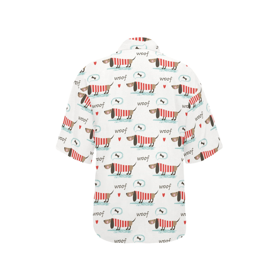 Cute dachshund bone pattern Women's All Over Print Hawaiian Shirt