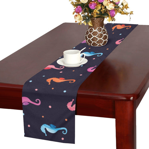 Watercolor colorful seahorse pattern Table Runner