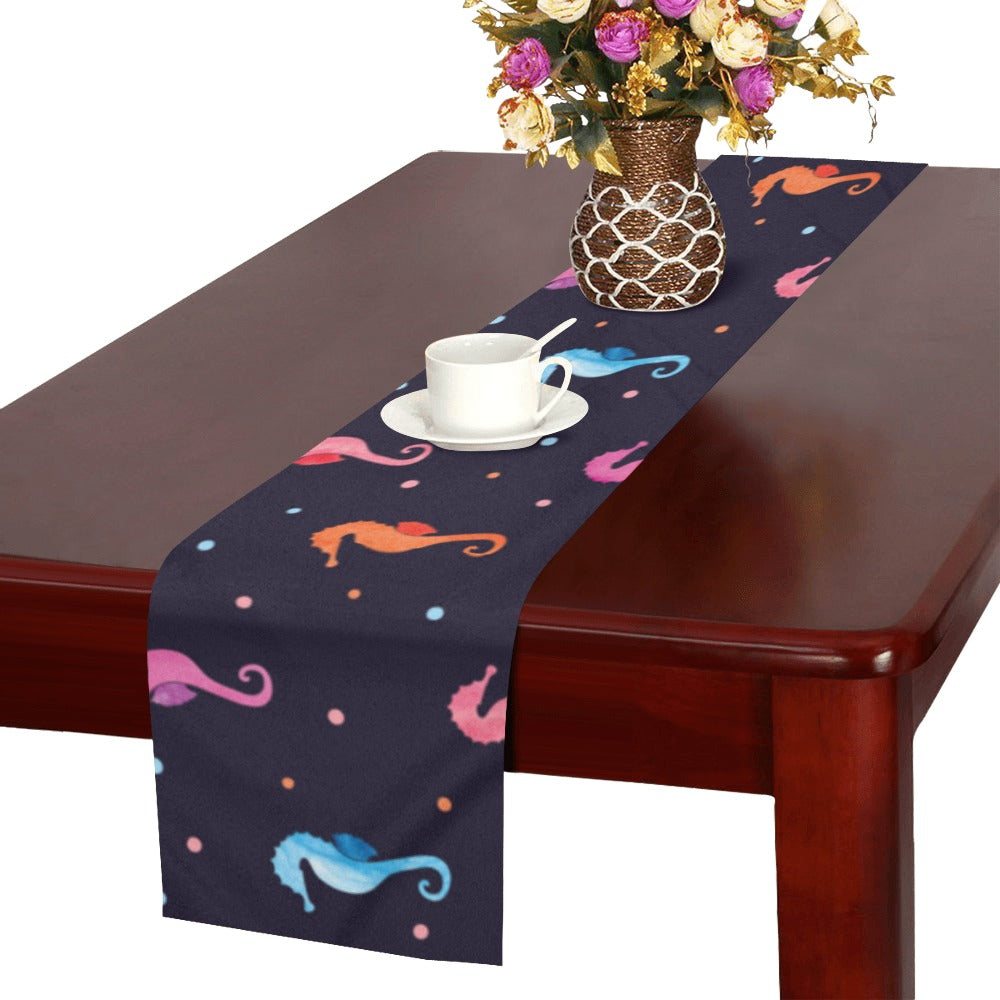 Watercolor colorful seahorse pattern Table Runner