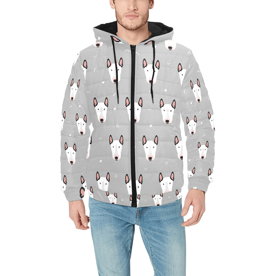 Bull Terrier Pattern Print Design 05 Men's Padded Hooded Jacket