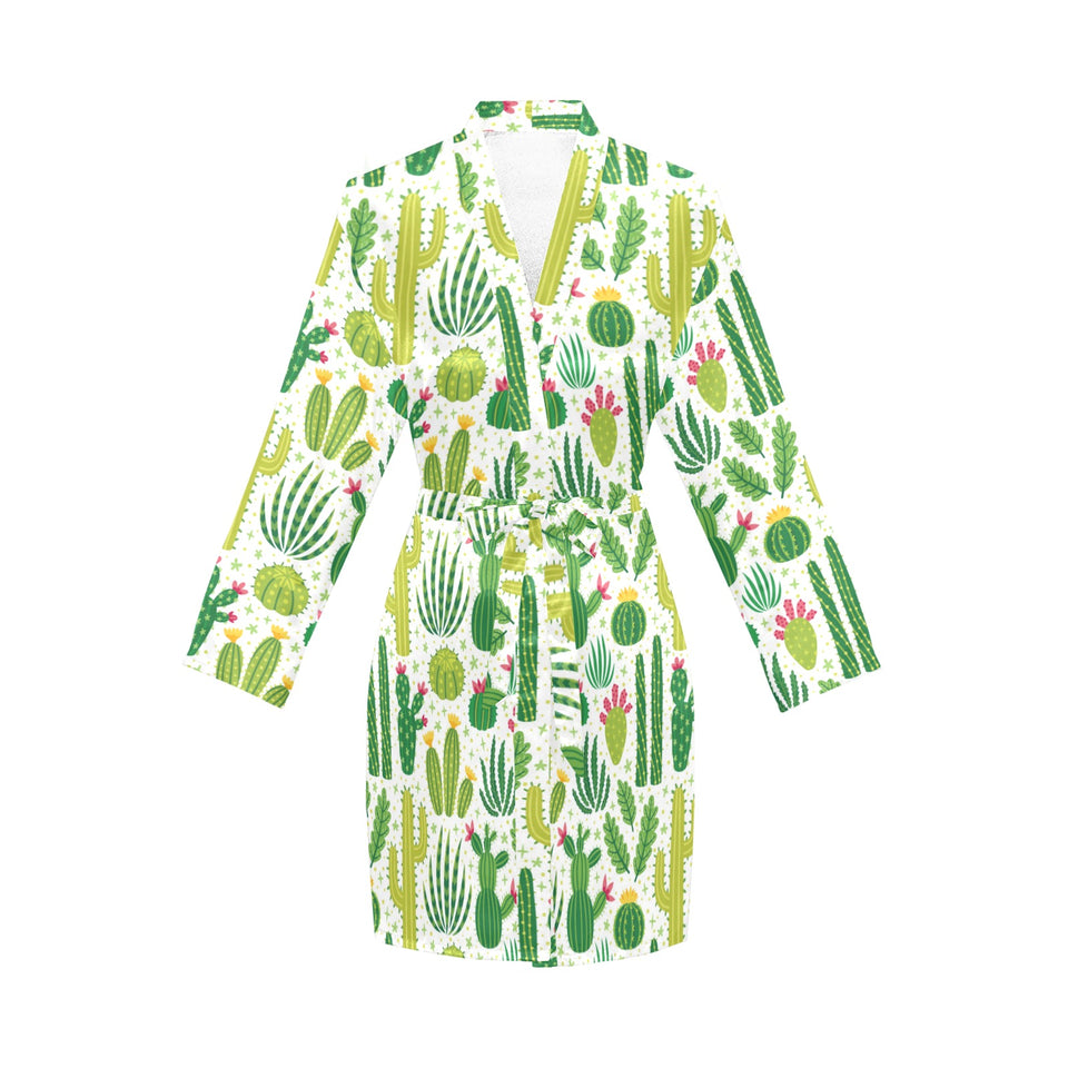 Cactus pattern copy Women's Long Sleeve Belted Night Robe
