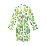 Cactus pattern copy Women's Long Sleeve Belted Night Robe