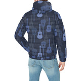Blue Theme guitar pattern Men's Padded Hooded Jacket