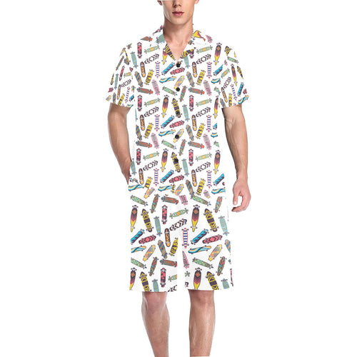 Skate Board Pattern Print Design 05 Men's V-Neck Short Pajama Set