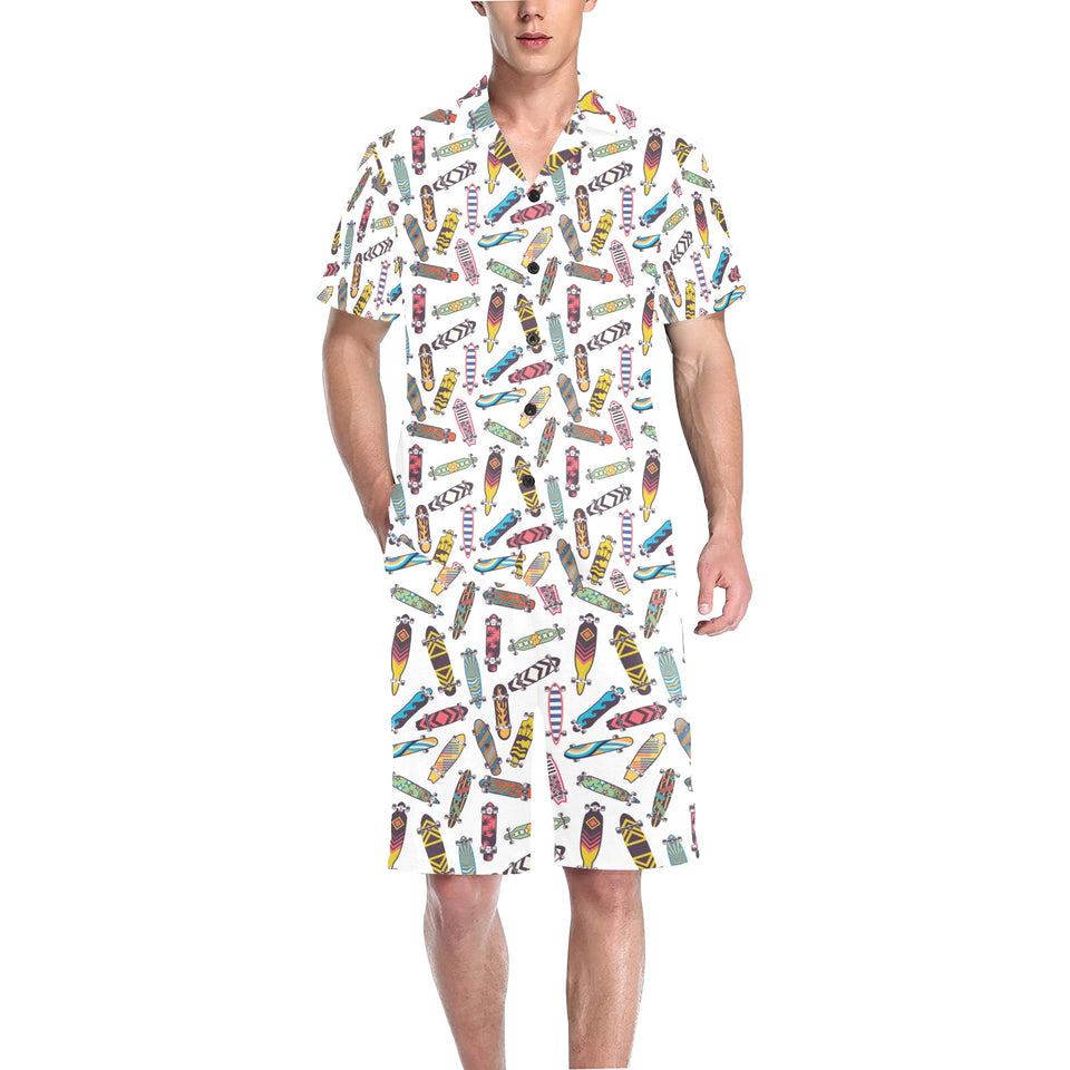 Skate Board Pattern Print Design 05 Men's V-Neck Short Pajama Set