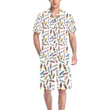 Skate Board Pattern Print Design 05 Men's V-Neck Short Pajama Set
