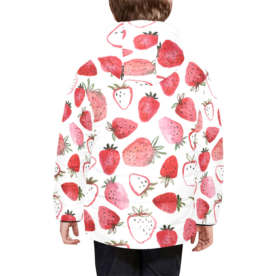 watercolor hand drawn beautiful strawberry pattern Kids' Boys' Girls' Padded Hooded Jacket