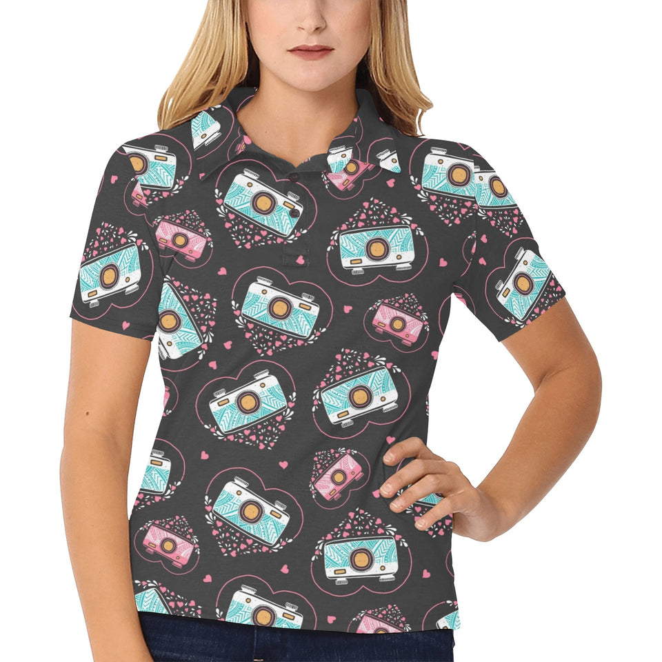 Camera Pattern Print Design 04 Women's All Over Print Polo Shirt