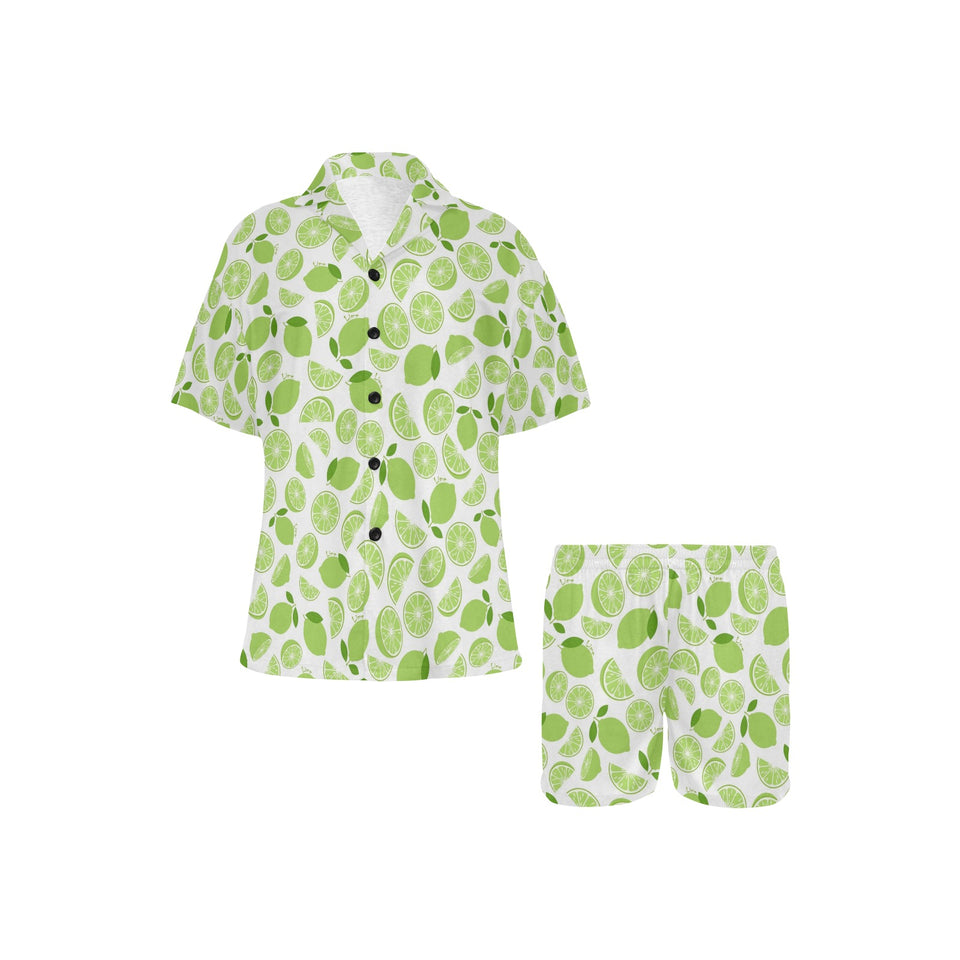 Lime design pattern Women's V-Neck Short Pajama Set