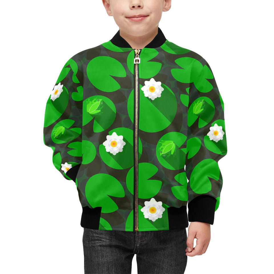 Frog waterlily pattern Kids' Boys' Girls' Bomber Jacket