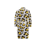 Gray Leopard print pattern Men's Long Sleeve Belted Night Robe