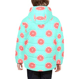 Grapefruit green background Kids' Boys' Girls' Padded Hooded Jacket