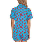 Ladybug Pattern Print Design 02 Women's V-Neck Short Pajama Set