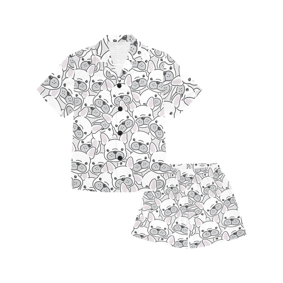 Cute french bulldog head pattern Kids' Boys' Girls' V-Neck Short Pajama Set