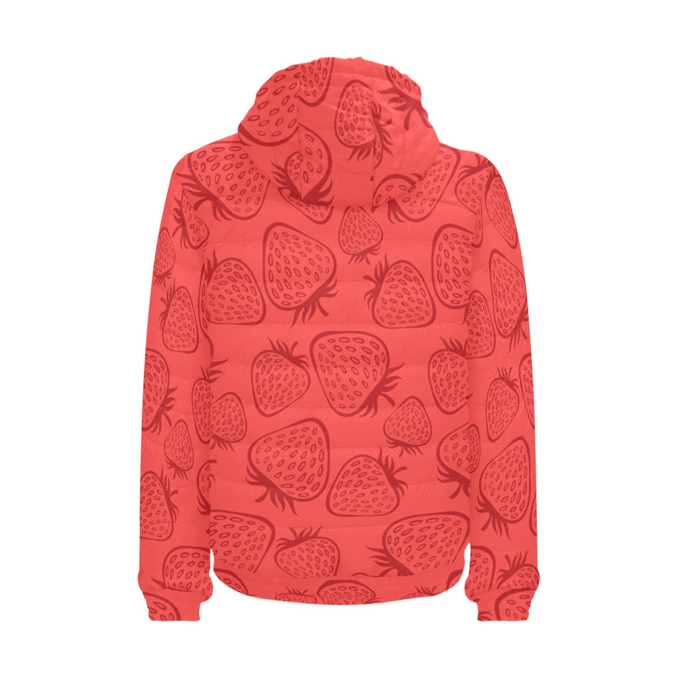 strawberry pattern red background Men's Padded Hooded Jacket