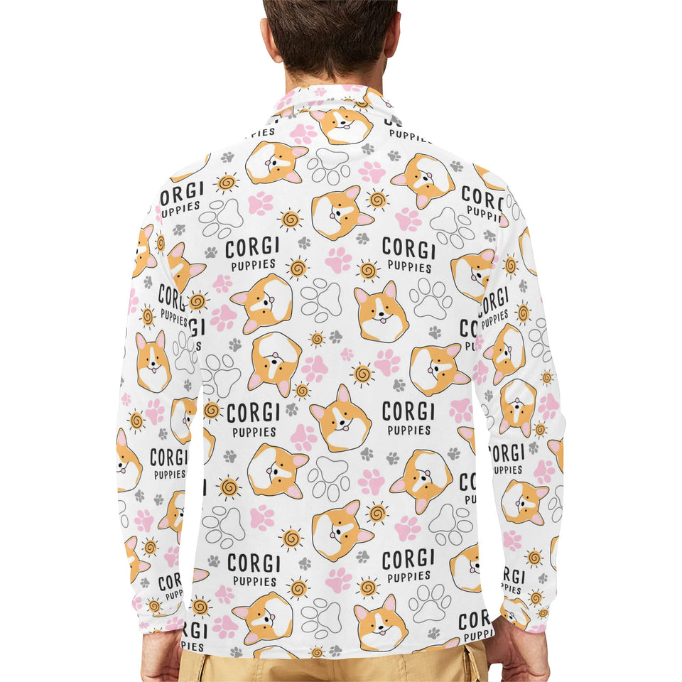 Corgi Dog Pattern Men's Long Sleeve Polo Shirt