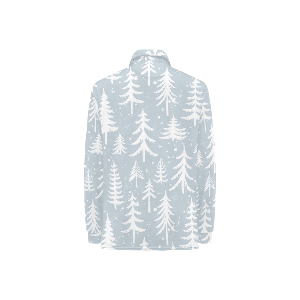 Christmas tree winter forest pattern Women's Long Sleeve Polo Shirt