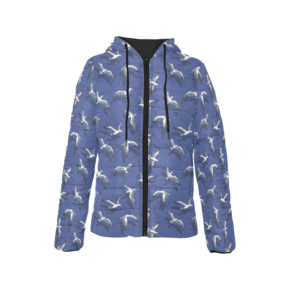 Seagull Pattern Print Design 03 Women's Padded Hooded Jacket