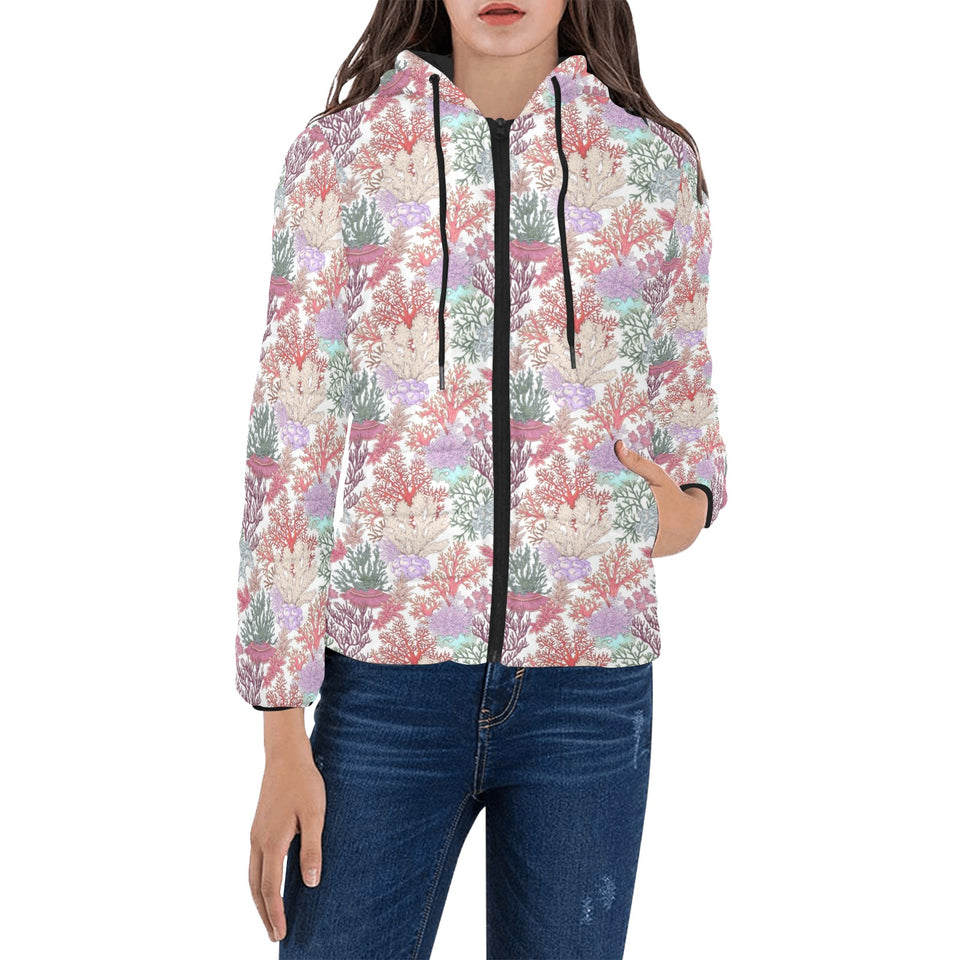 Coral Reef Pattern Print Design 03 Women's Padded Hooded Jacket