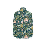 dinosaurs tropical leaves flower pattern Women's Long Sleeve Polo Shirt