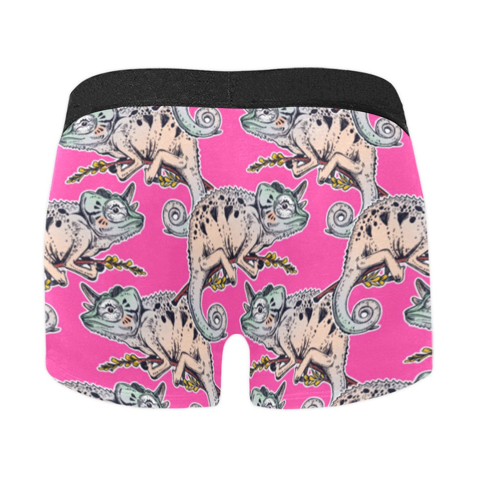 Chameleon lizard pattern pink background Men's All Over Print Boxer Briefs Men's Underwear