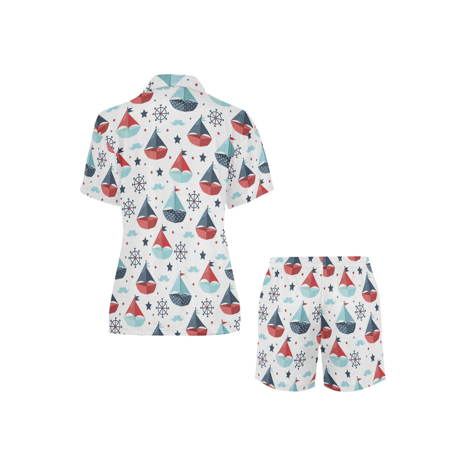 Cute color paper sailboat pattern Women's V-Neck Short Pajama Set
