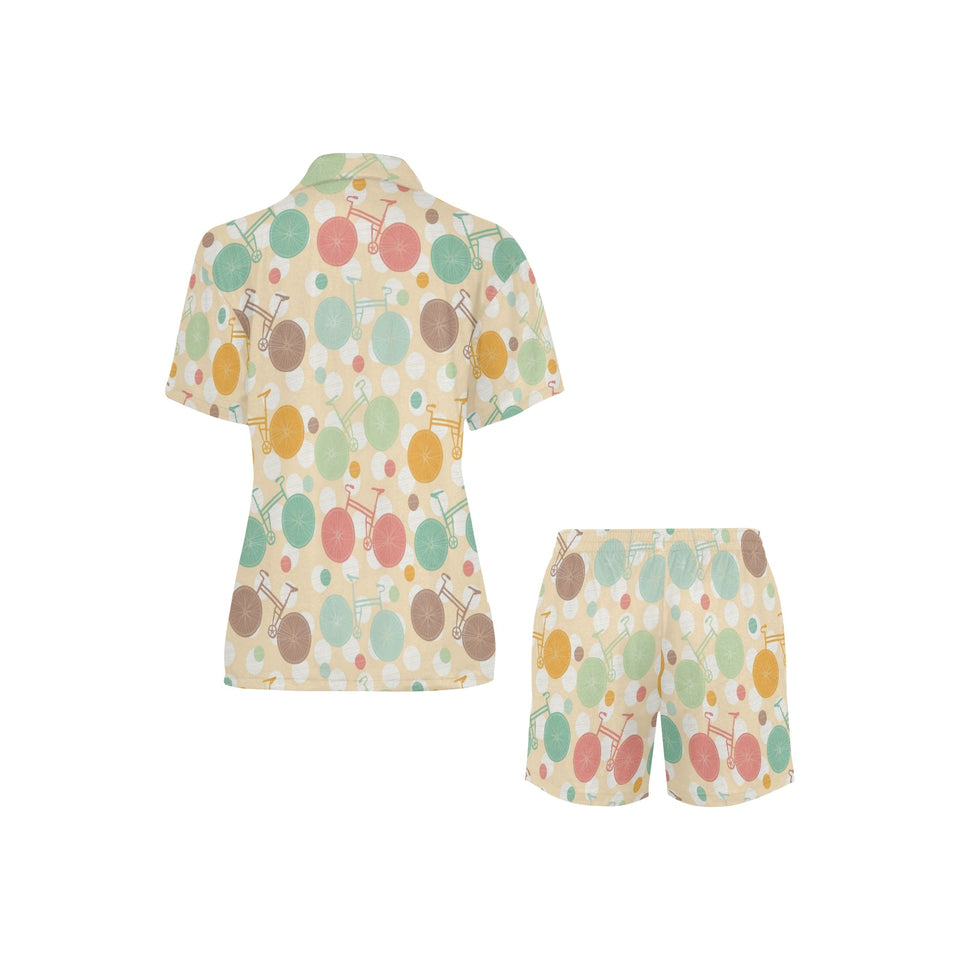 Bicycle Pattern Print Design 01 Women's V-Neck Short Pajama Set