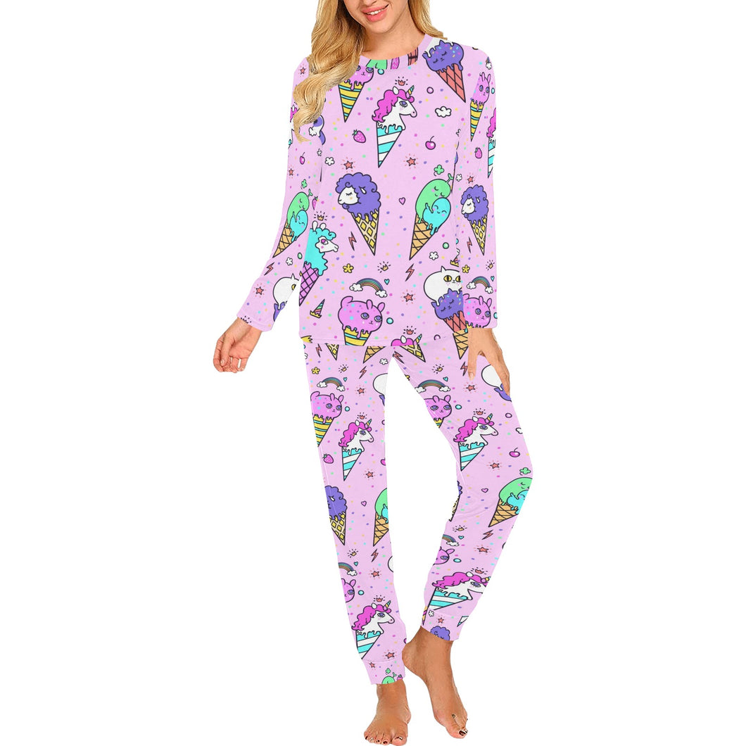 Cute ice cream cone animal pattern Women's All Over Print Pajama Set