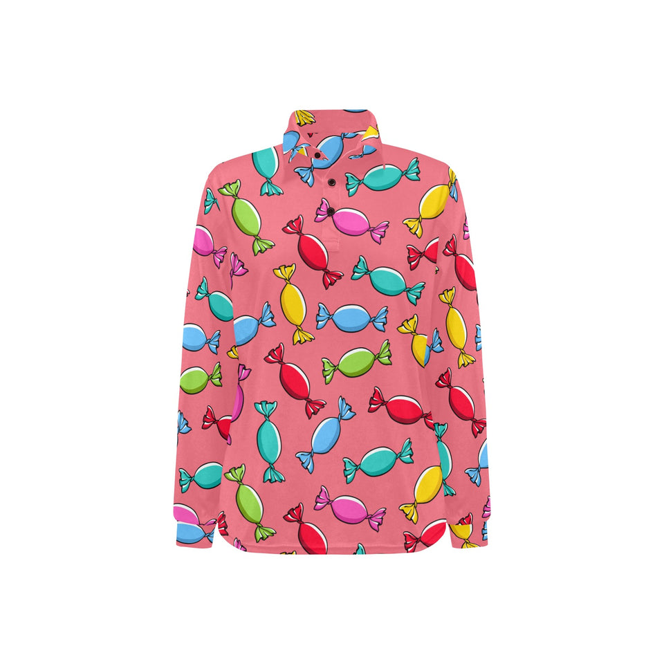 Colorful wrapped candy pattern Women's Long Sleeve Polo Shirt