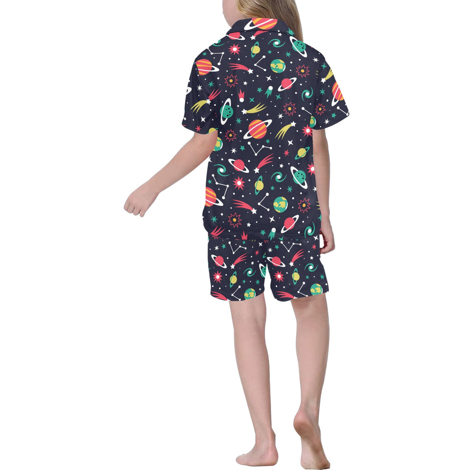 colorful space pattern planet star Kids' Boys' Girls' V-Neck Short Pajama Set