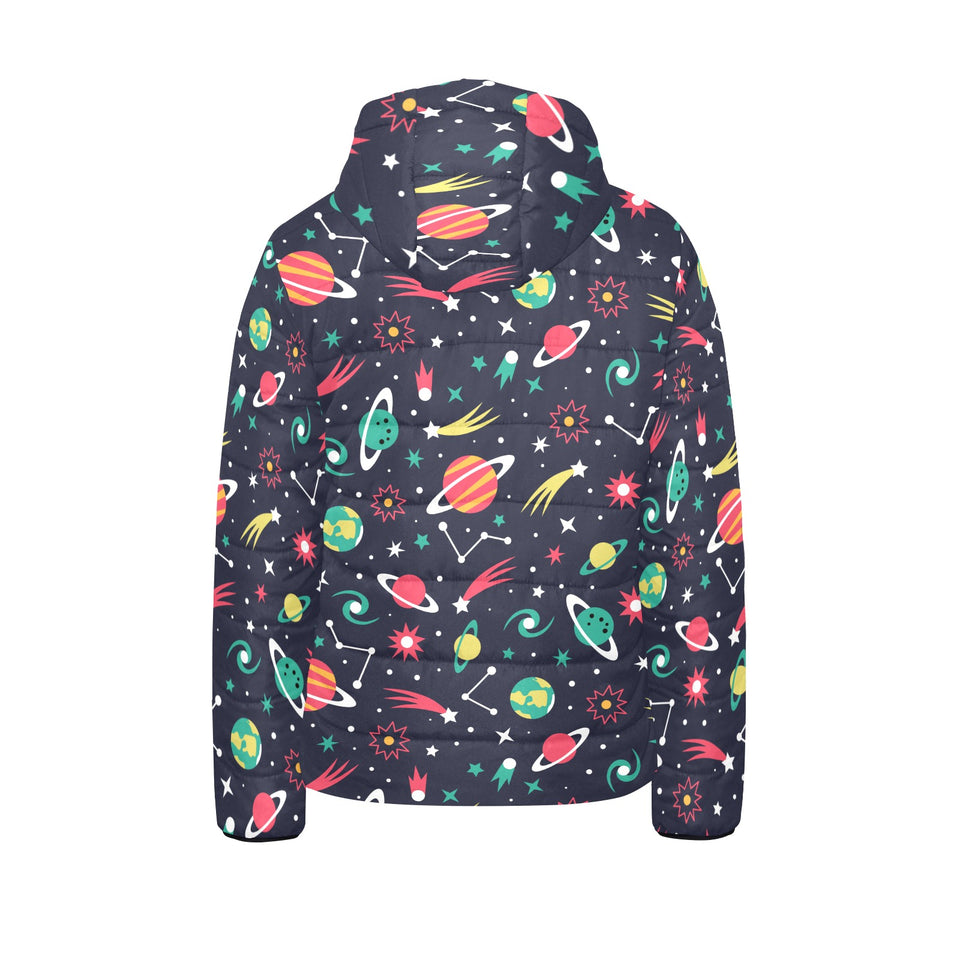 colorful space pattern planet star Kids' Boys' Girls' Padded Hooded Jacket