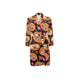 Pumpkin flowers spiderweb Halloween theme Men's Long Sleeve Belted Night Robe