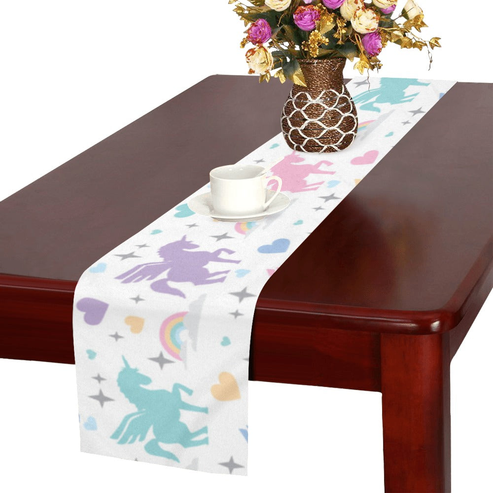 colorful unicorn rainbow heart pattern Table Runner