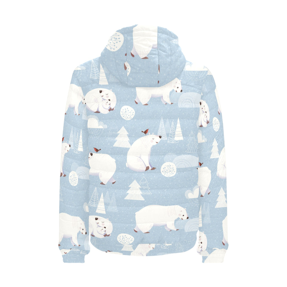 Cute polar bears Christmas decoration pattern Men's Padded Hooded Jacket