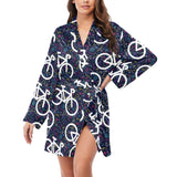 Bicycle Pattern Print Design 03 Women's Long Sleeve Belted Night Robe