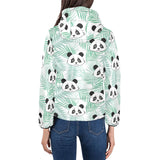 Panda pattern tropical leaves background Women's Padded Hooded Jacket