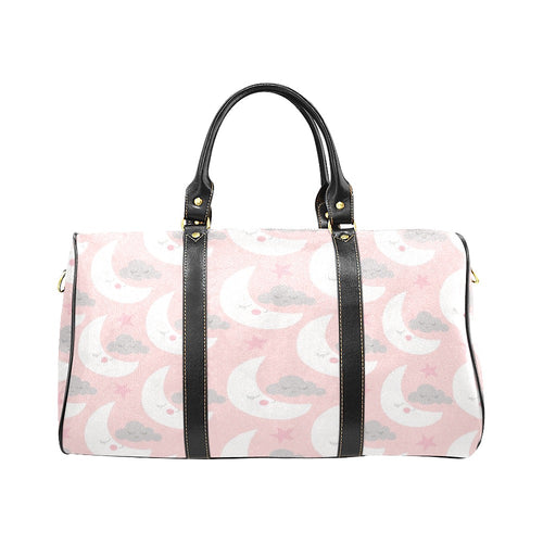 Cute moon cloud star pattern pink dot background Travel Bag