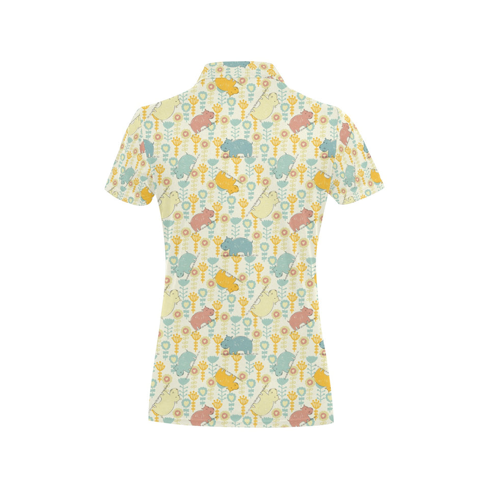 Hippopotamus Pattern Print Design 04 Women's All Over Print Polo Shirt