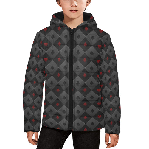 Casino Cards Suits Pattern Print Design 05 Kids' Boys' Girls' Padded Hooded Jacket